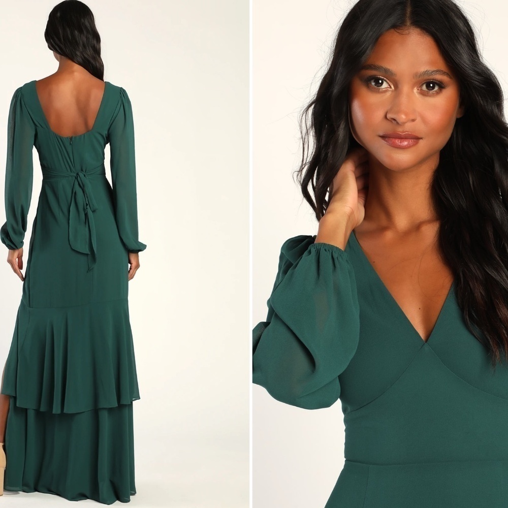 LULU's Elegant Sexy Sophisticated Long Sleeve Romantic Flowy Bridesmaid Maxi - Picture 5 of 5